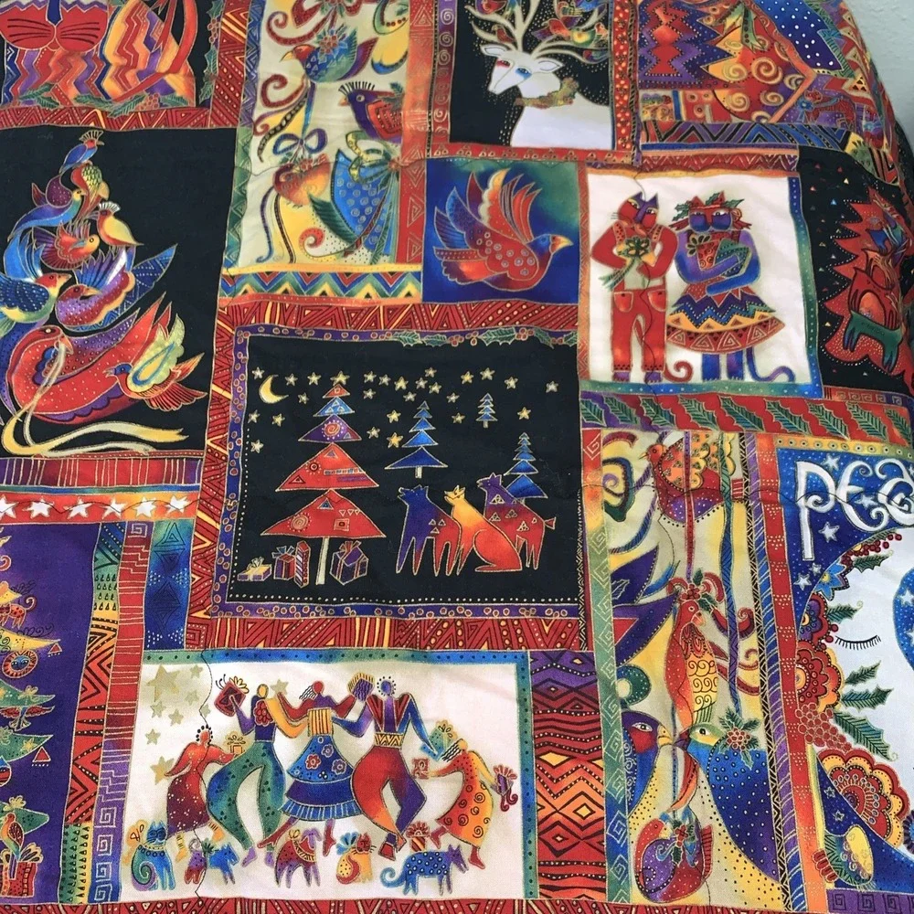 Holiday Collection Christmas Colorful Cats Panel Quilt‎ Throw Laurel Burch 42x45